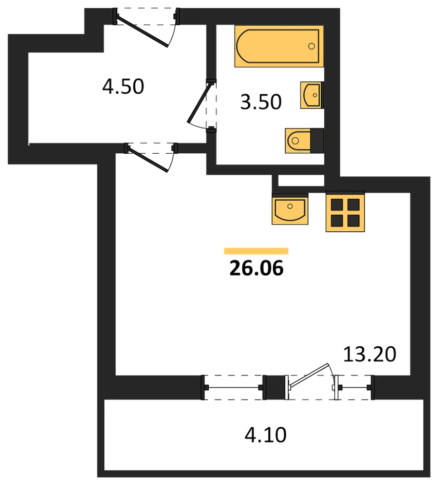 Планировка: Студия, 23,3 м²