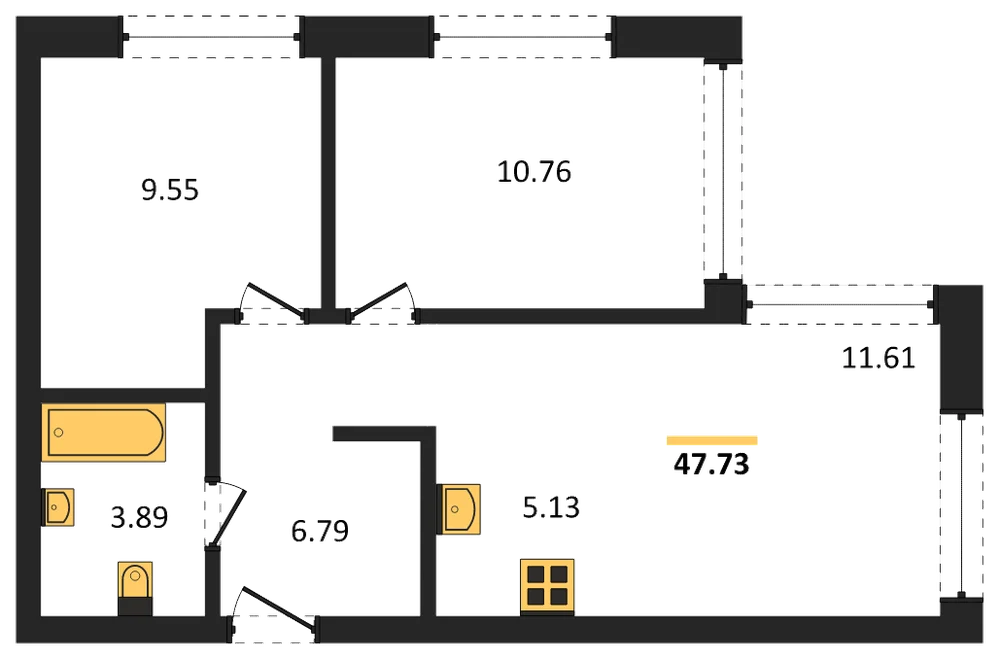 Планировка: 3-комн., 47,5 м²