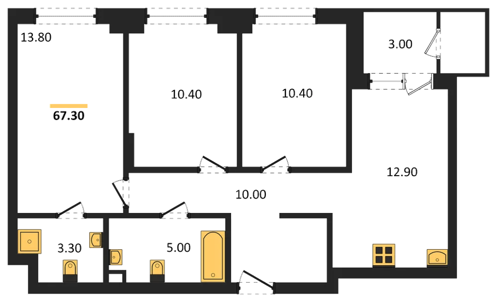 Планировка: 3-комн., 67,3 м²