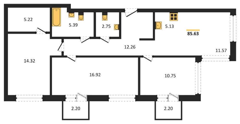 Планировка: 4-комн., 85,4 м²