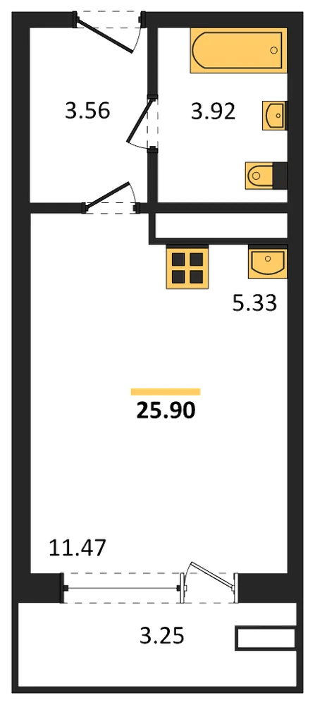 Планировка: Студия, 25,9 м²