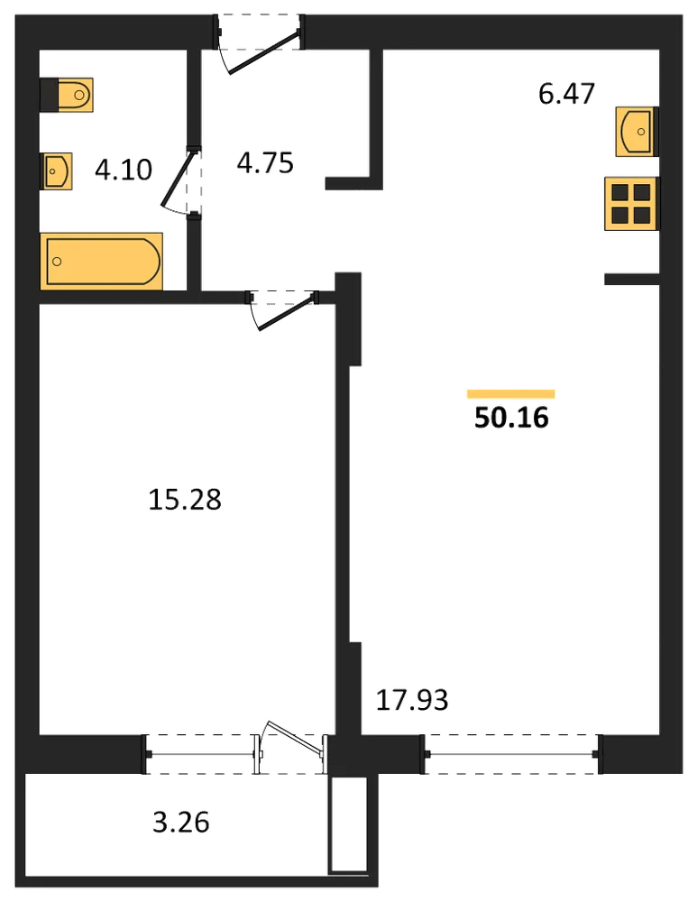 Планировка: 1-комн., 50,2 м²