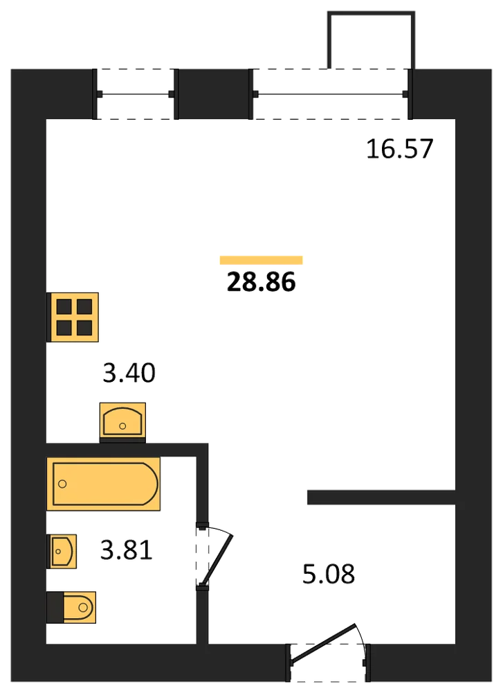 Планировка: Студия, 28,9 м²