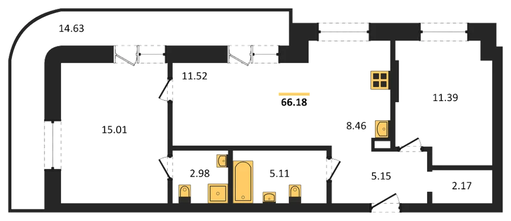 Планировка: 2-комн., 66,2 м²