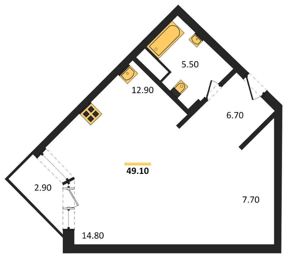 Планировка: Студия, 49,1 м²