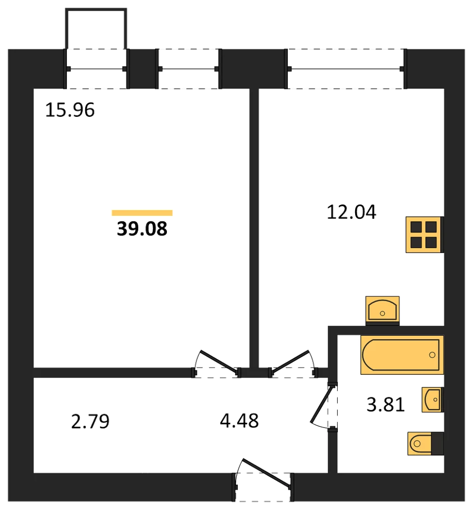 Планировка: 1-комн., 39,1 м²