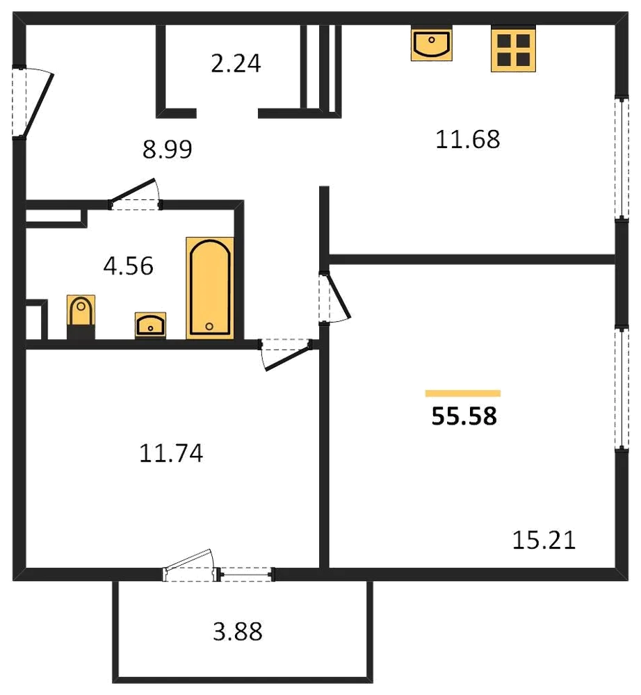 Планировка: 2-комн., 55,6 м²