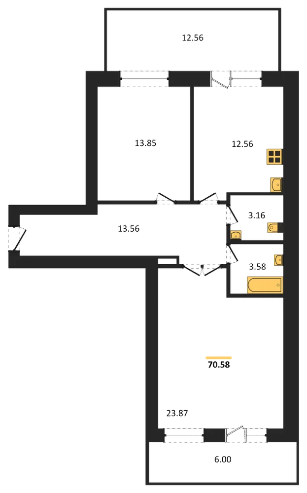 Планировка: 2-комн., 70,3 м²