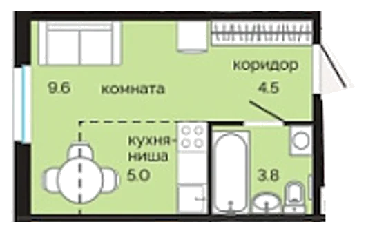 Планировка: Студия, 22,9 м²