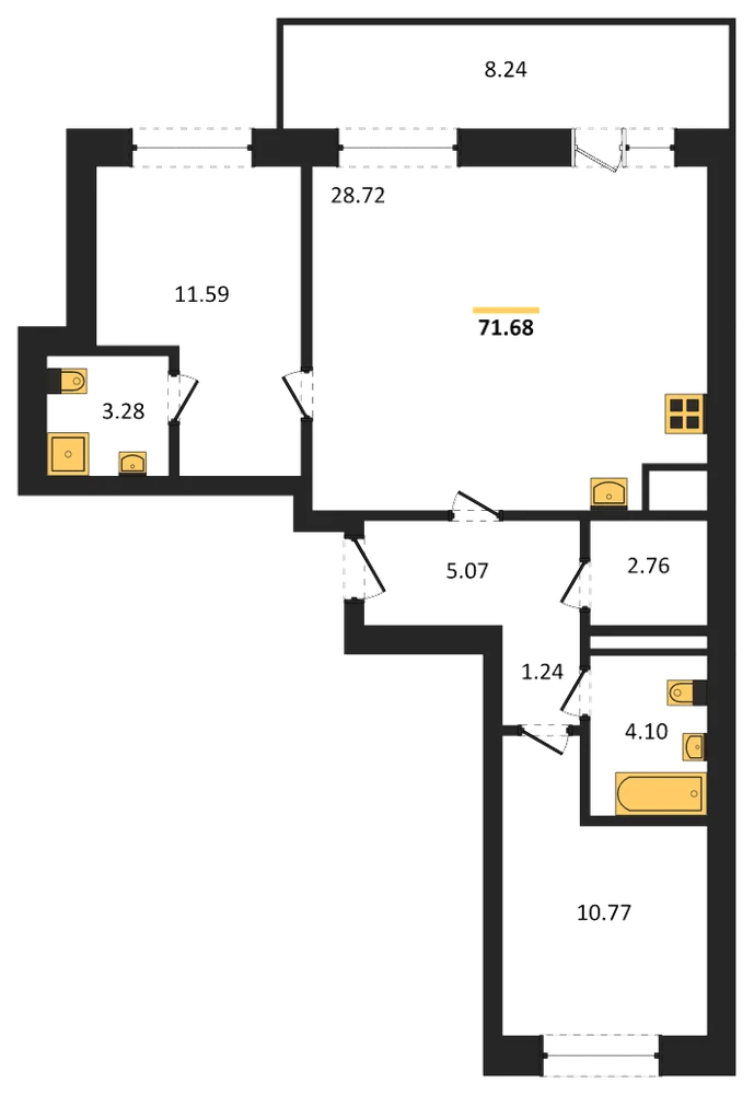 Планировка: 2-комн., 70,5 м²