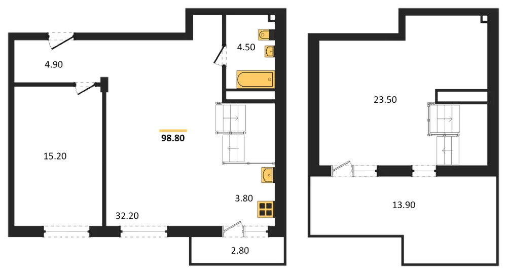 Планировка: 2-комн., 98,2 м²