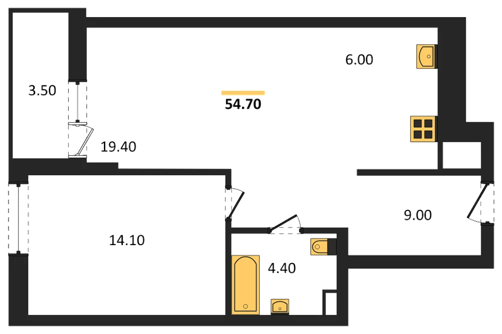 Планировка: 2-комн., 52,8 м²