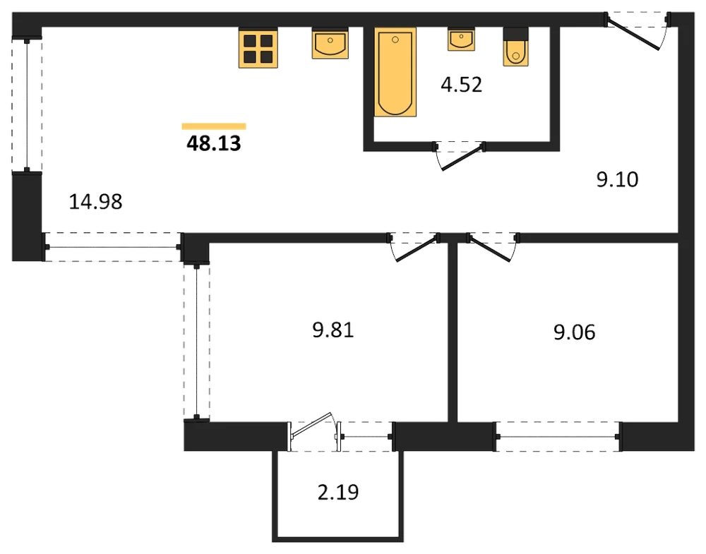 Планировка: 2-комн., 47,7 м²