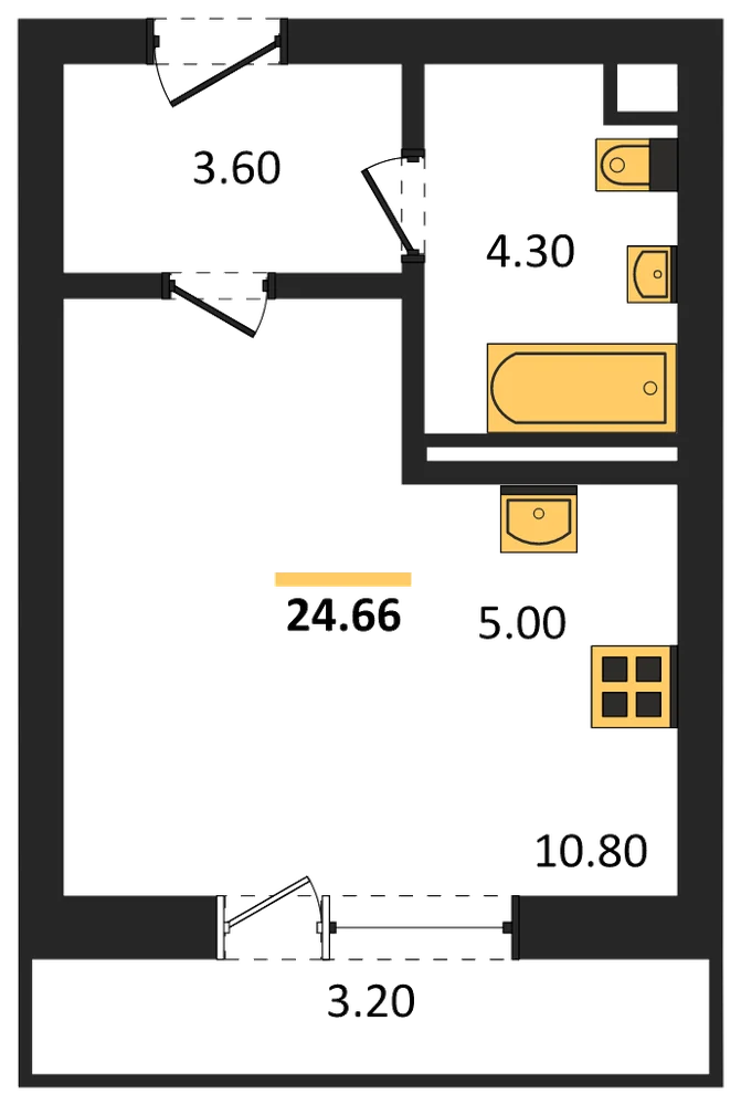 Планировка: Студия, 24,7 м²