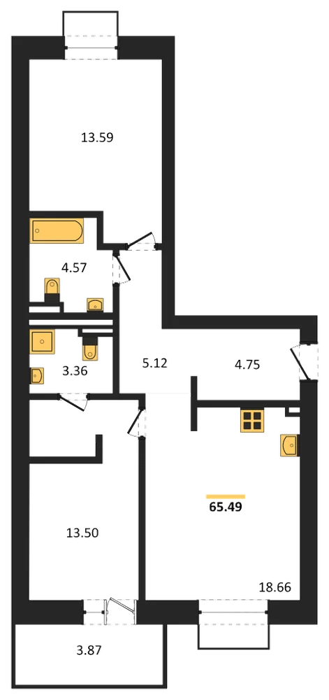 Планировка: 2-комн., 65,5 м²