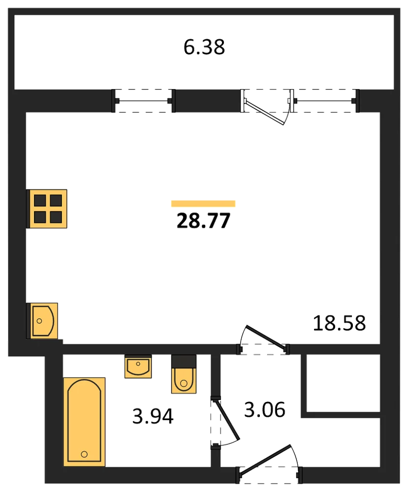 Планировка: Студия, 28,8 м²