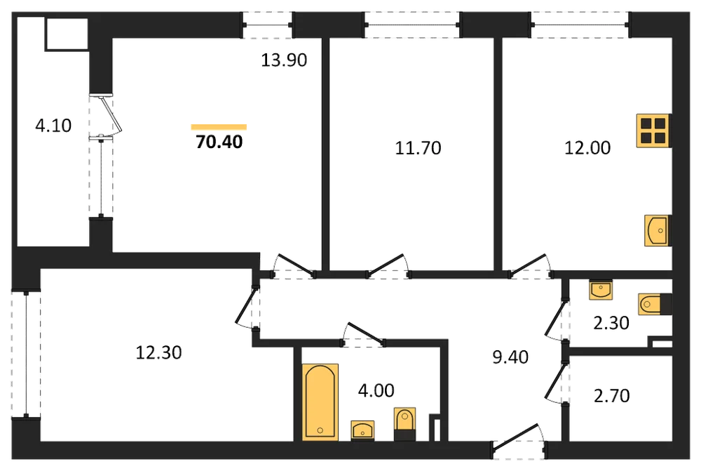 Планировка: 3-комн., 70,4 м²