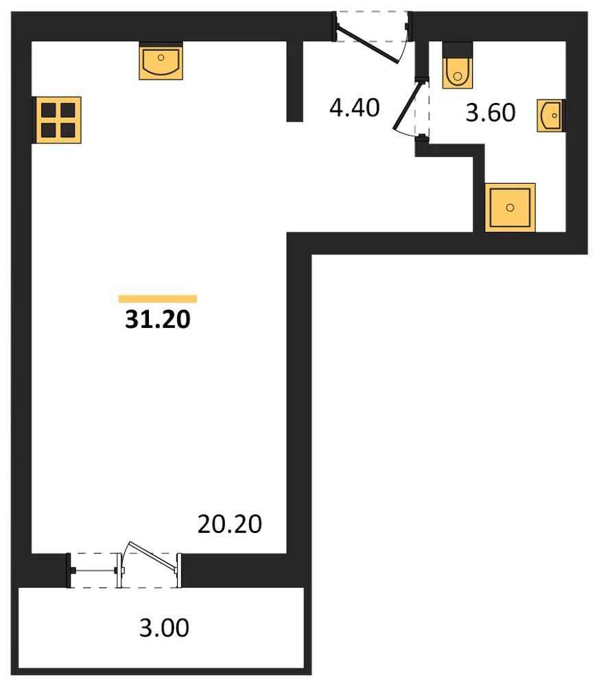 Планировка: Студия, 31,2 м²