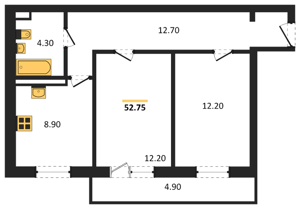 Планировка: 2-комн., 52,8 м²