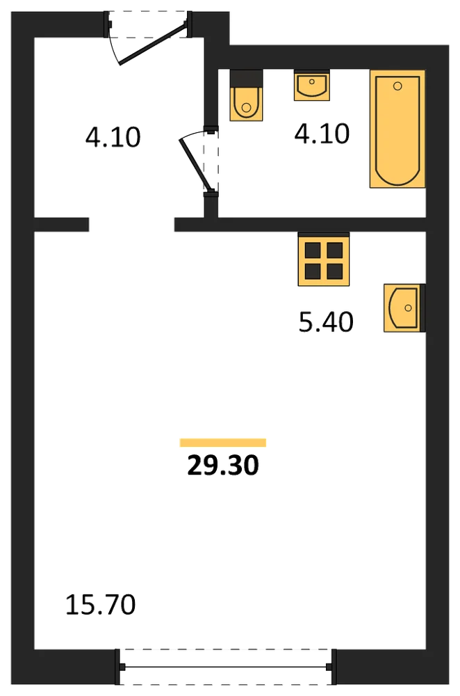 Планировка: Студия, 29,3 м²