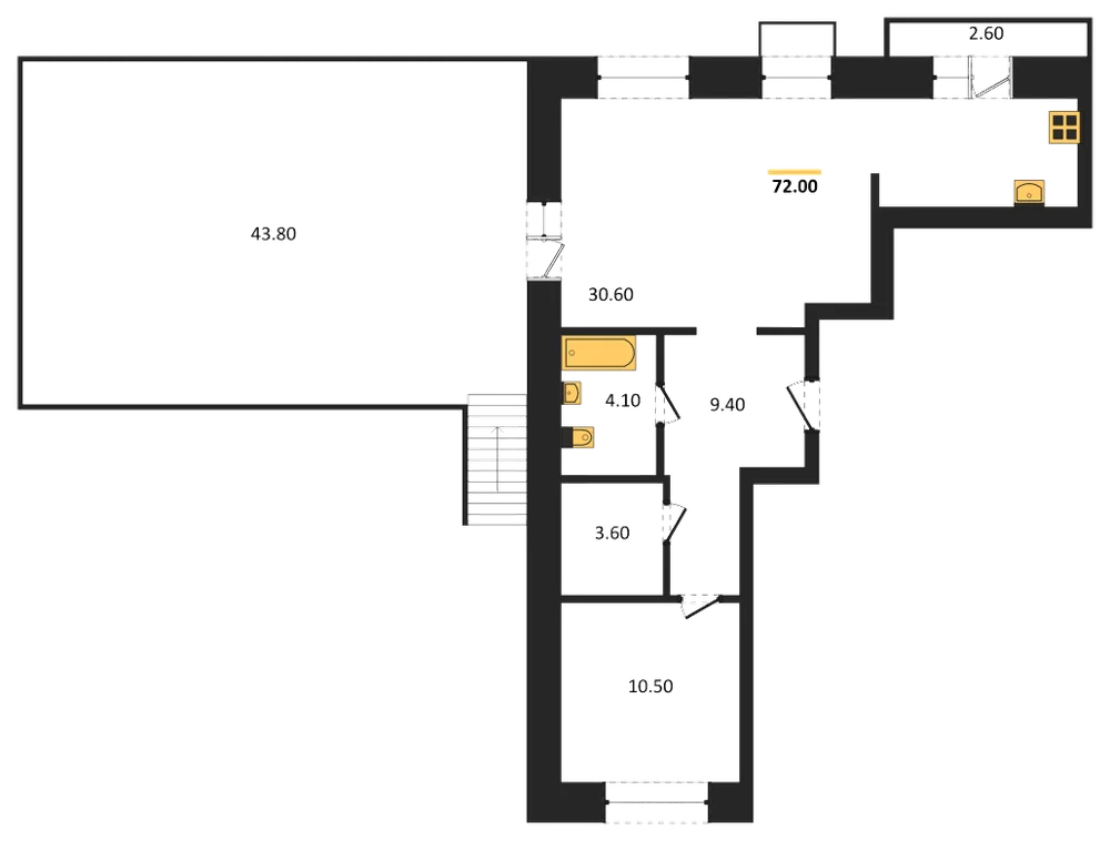Планировка: 1-комн., 72 м²