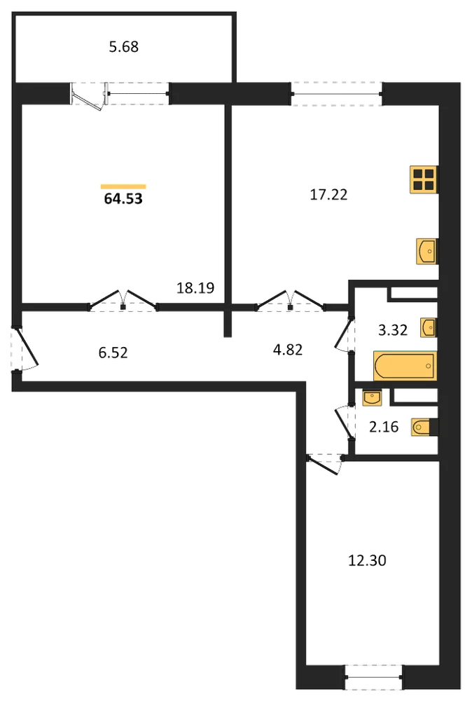 Планировка: 2-комн., 64,3 м²