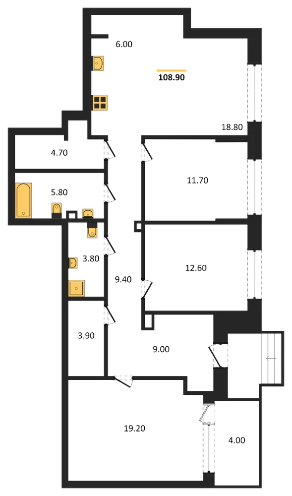 Планировка: 3-комн., 108,5 м²