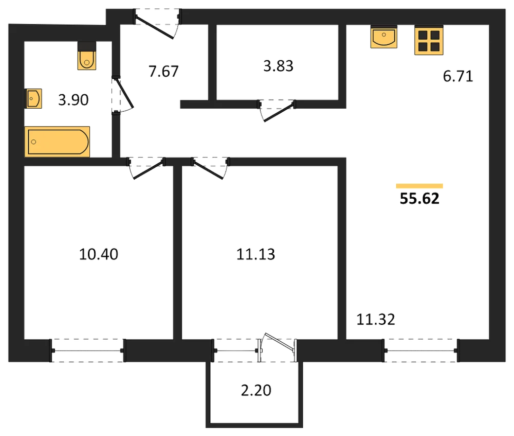 Планировка: 3-комн., 55,3 м²