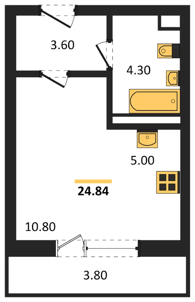 Планировка: Студия, 24,8 м²
