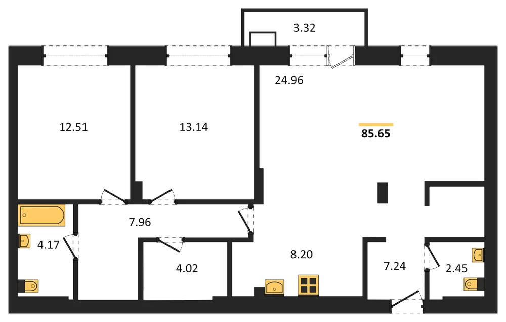 Планировка: 2-комн., 85,7 м²