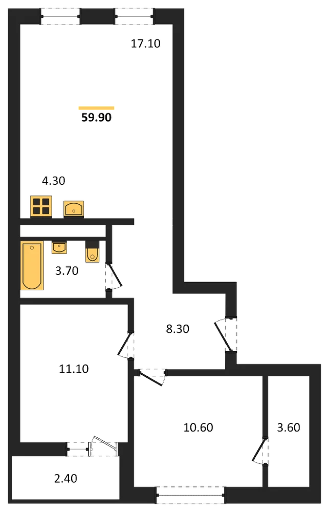 Планировка: 2-комн., 59,9 м²