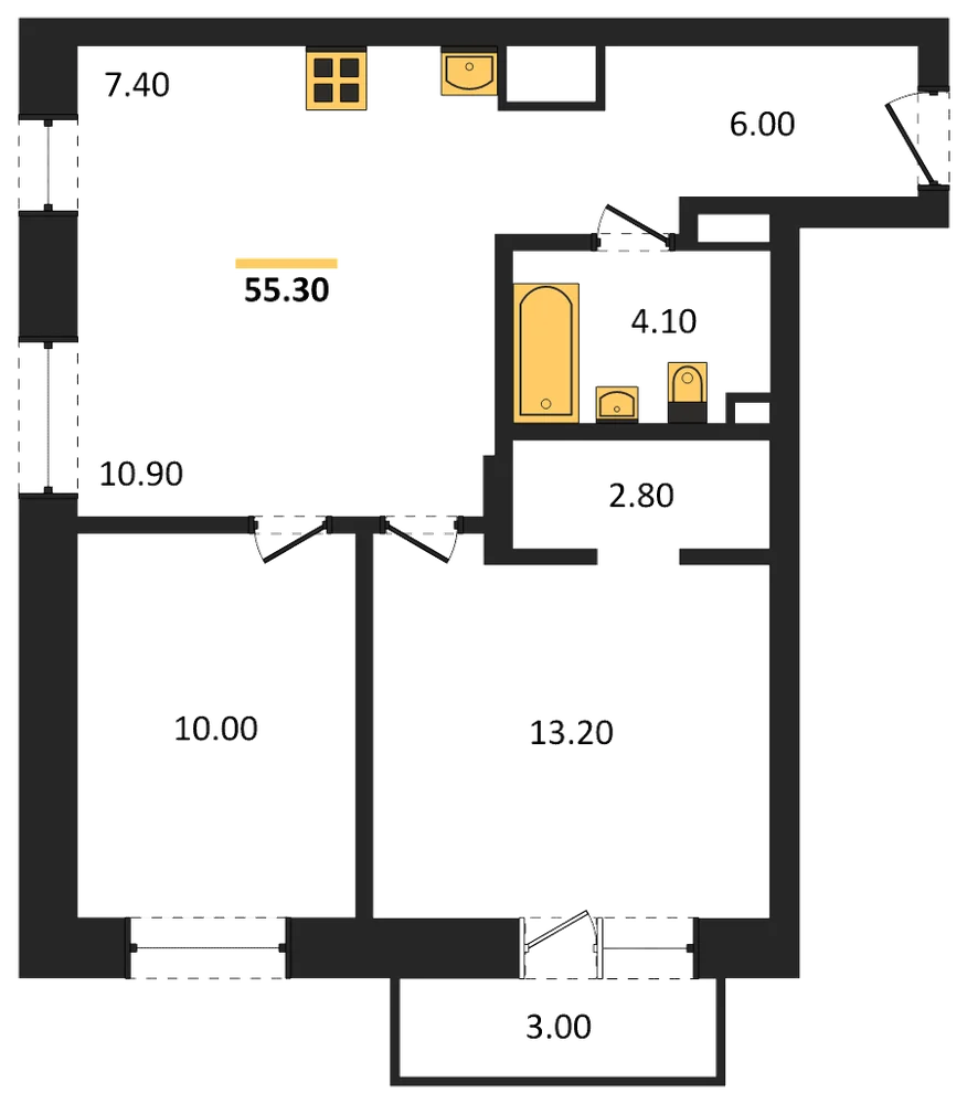 Планировка: 2-комн., 54,7 м²