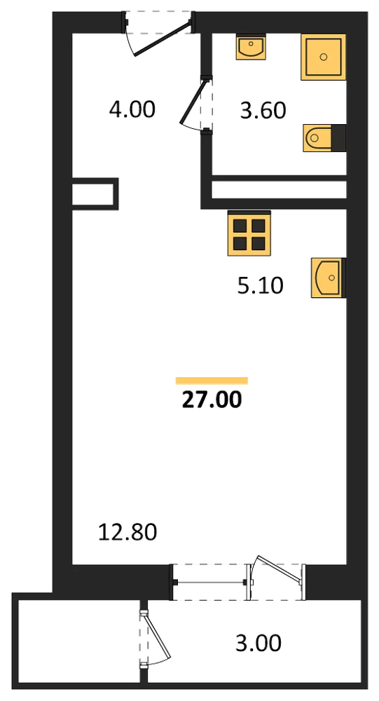 Планировка: Студия, 27 м²