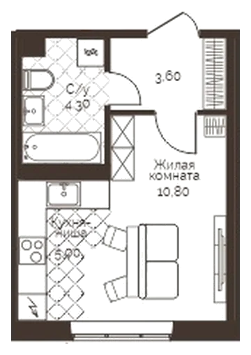 Планировка: Студия, 23,7 м²