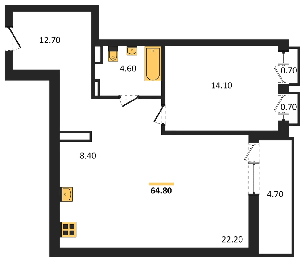 Планировка: 2-комн., 62,5 м²
