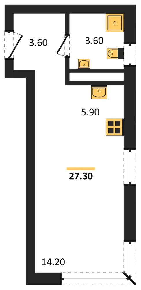 Планировка: Студия, 27,3 м²