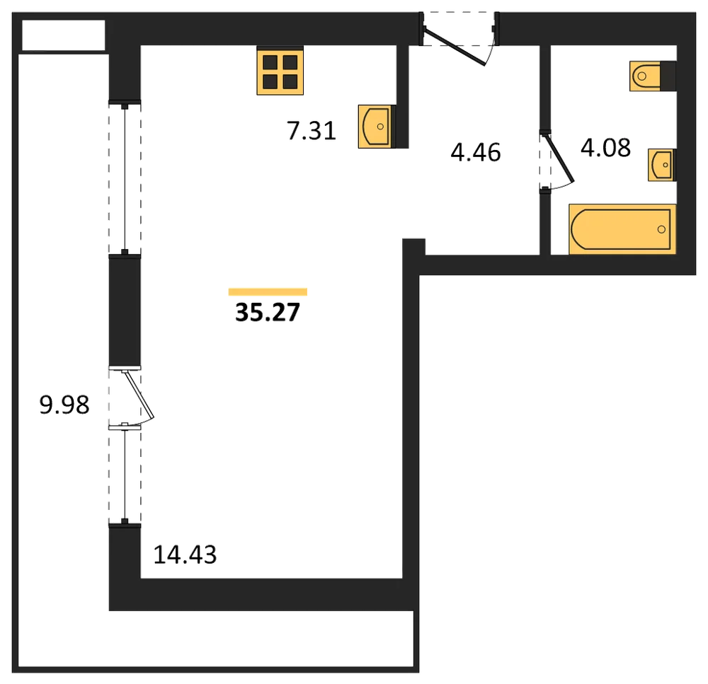Планировка: Студия, 35,3 м²