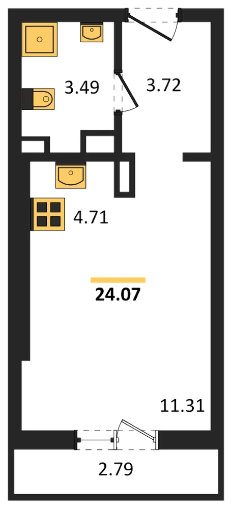 Планировка: Студия, 24,5 м²