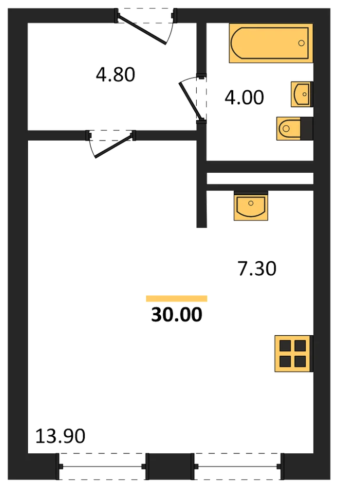 Планировка: Студия, 30 м²