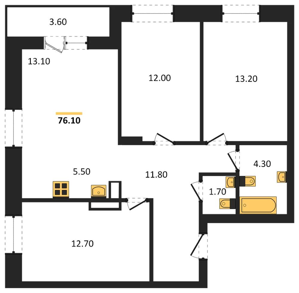Планировка: 3-комн., 73,7 м²