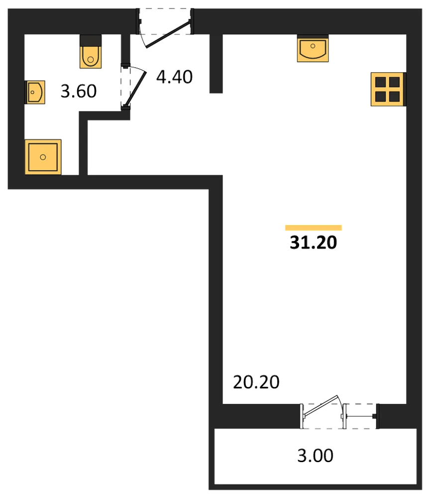 Планировка: Студия, 31,2 м²