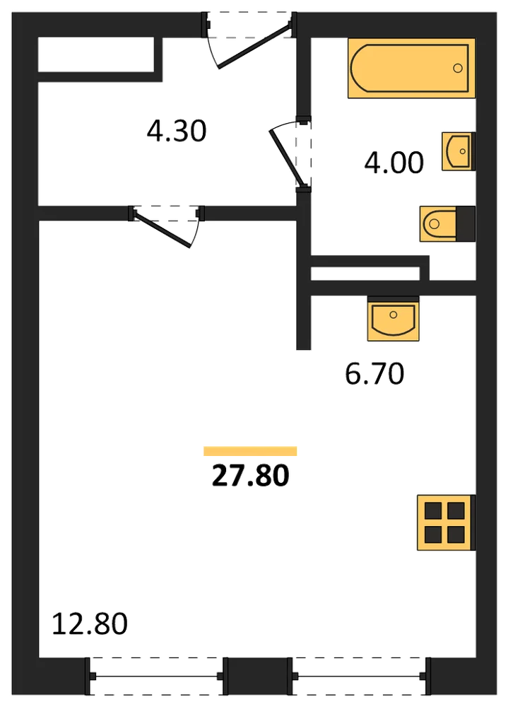 Планировка: Студия, 27,8 м²