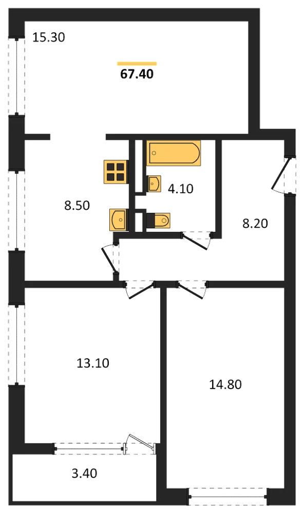 Планировка: 3-комн., 67,4 м²