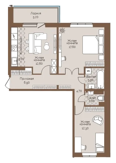 Планировка: 2-комн., 67,2 м²