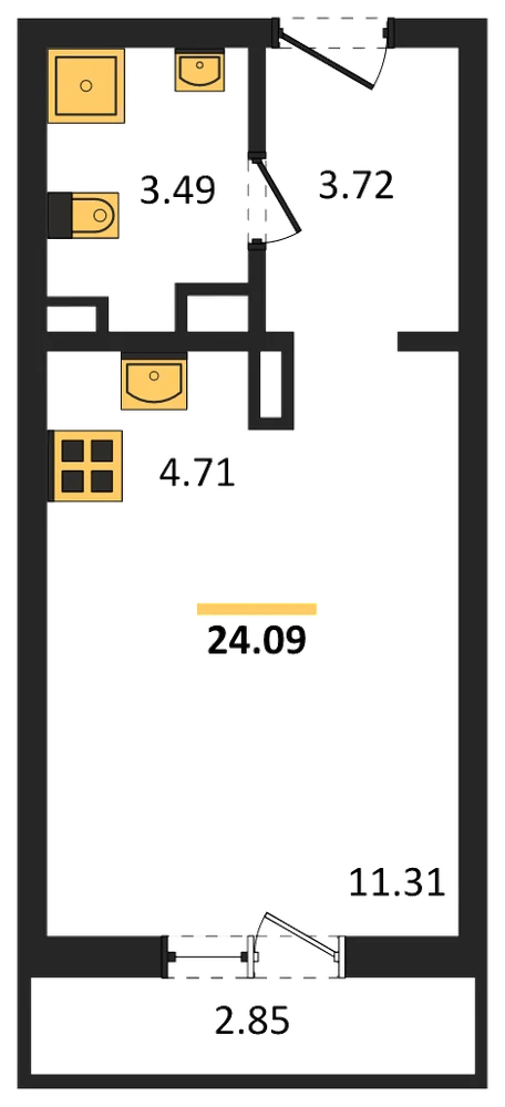 Планировка: Студия, 24,5 м²
