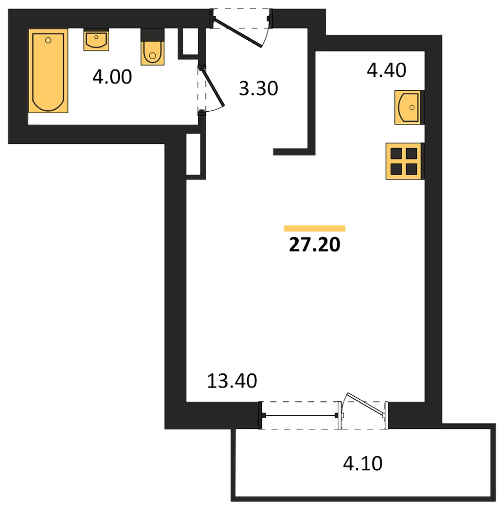 Планировка: Студия, 27,2 м²