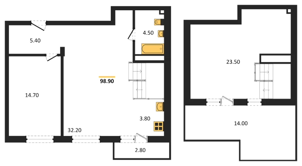 Планировка: 2-комн., 98,1 м²