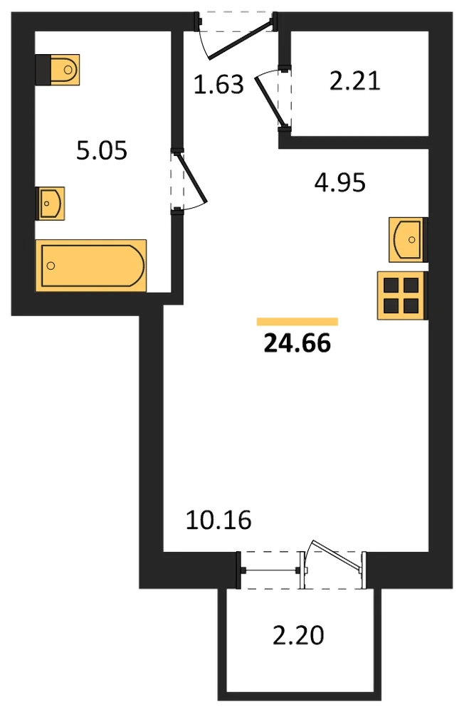 Планировка: Студия, 24,7 м²