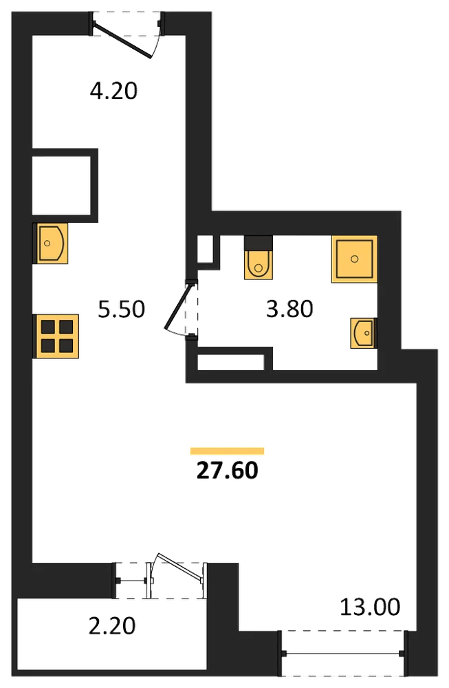 Планировка: Студия, 27,6 м²