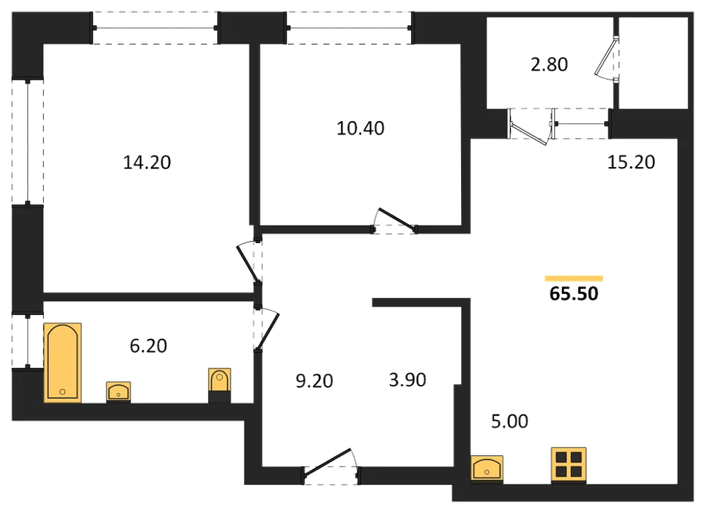 Планировка: 2-комн., 65,5 м²